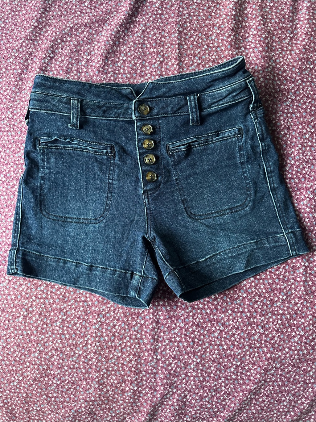 Pilcro And The Letterpress Dark Blue Button-Front Denim Shorts